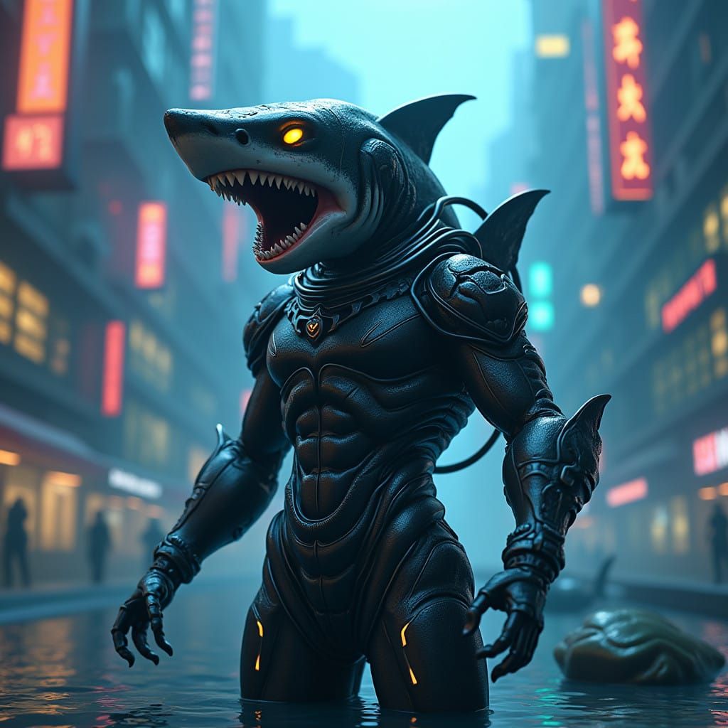 Heroic Shark in Futuristic Underwater City