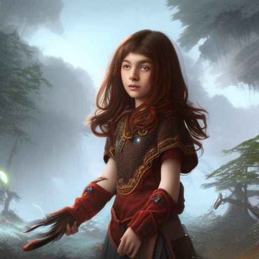 Fantasy Art of a Young Girl with Red Highlights