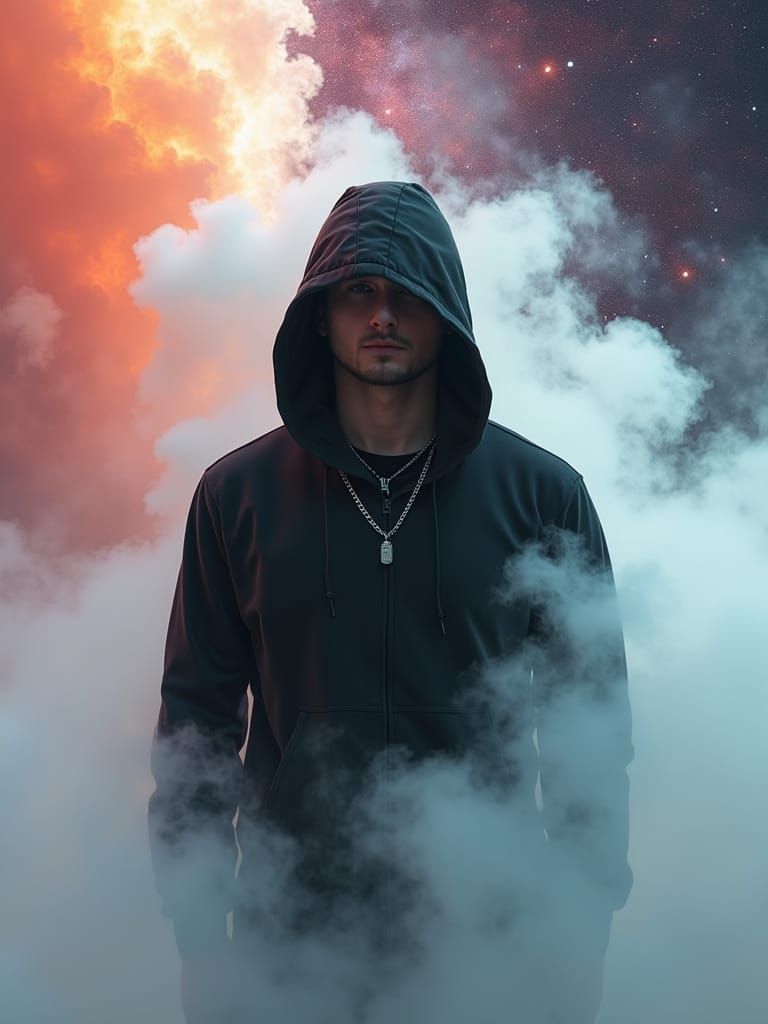 Man in Smoke with Supernova Background