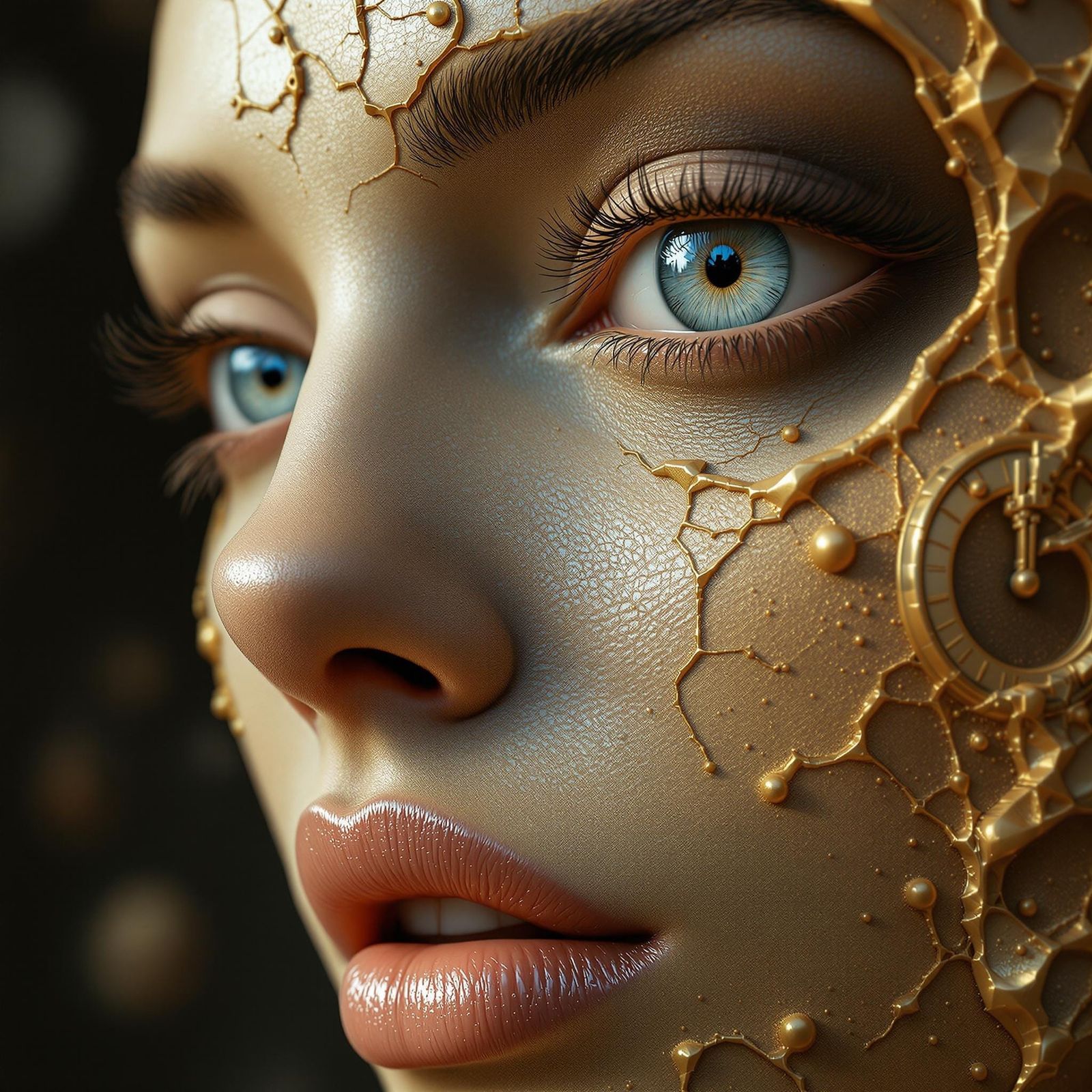 Surreal Woman with Melting Clocks and Desert Sand