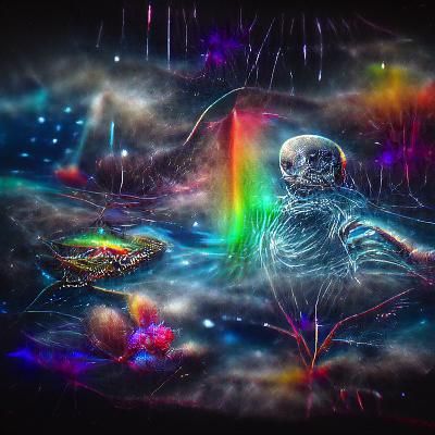 Holographic Rainbow in Dark Cosmic Astral Illustration