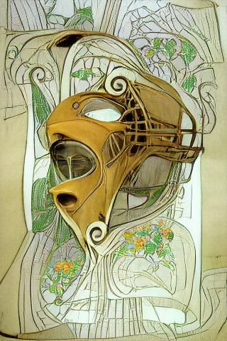 Art Nouveau Mask Technical Drawing