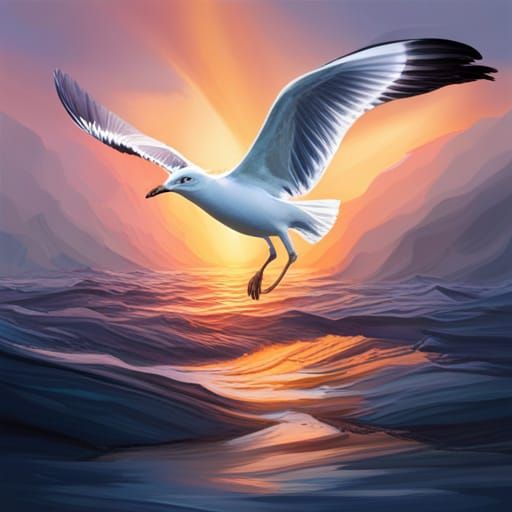 Hyperrealistic Seagull Portrait with Colorful Background