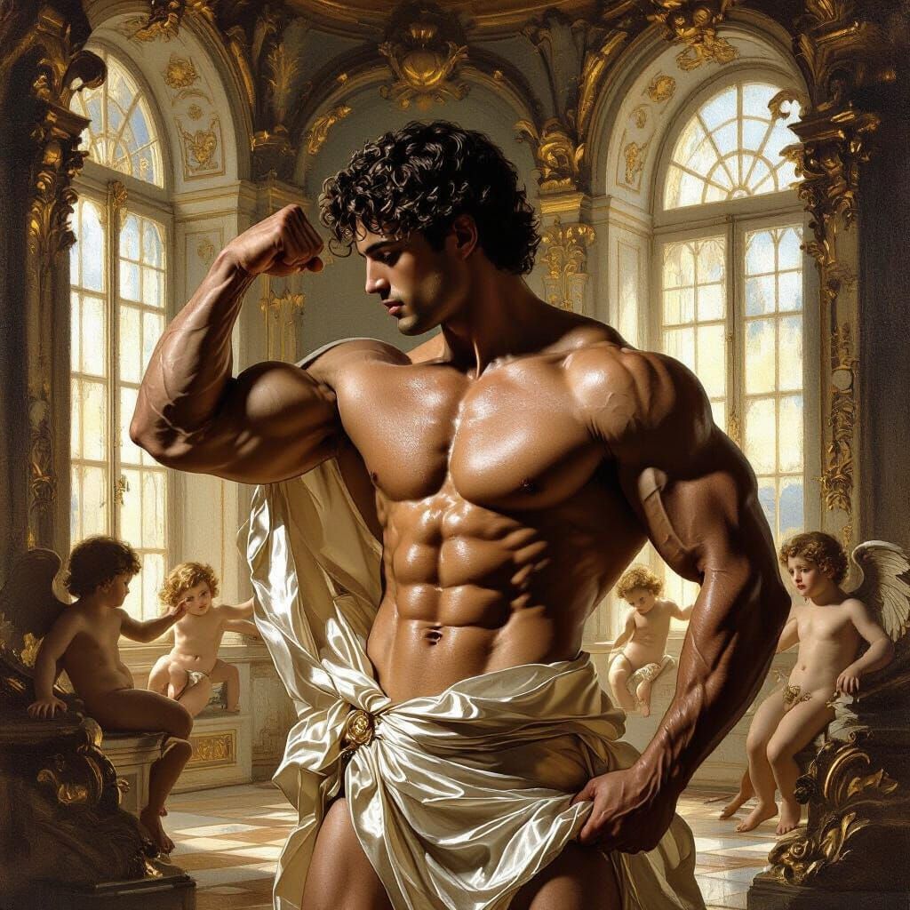 Baroque Masterpiece: Muscular Figure in Opulent Salon