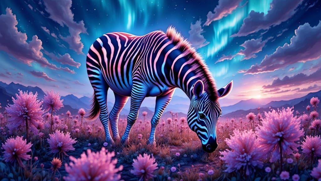 Vibrant Zebra in Ethereal Landscape