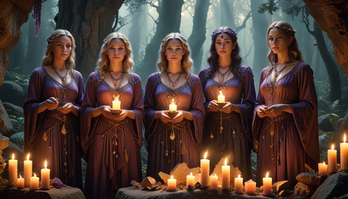 Mystical Gathering of Powerful Women in Surreal Style