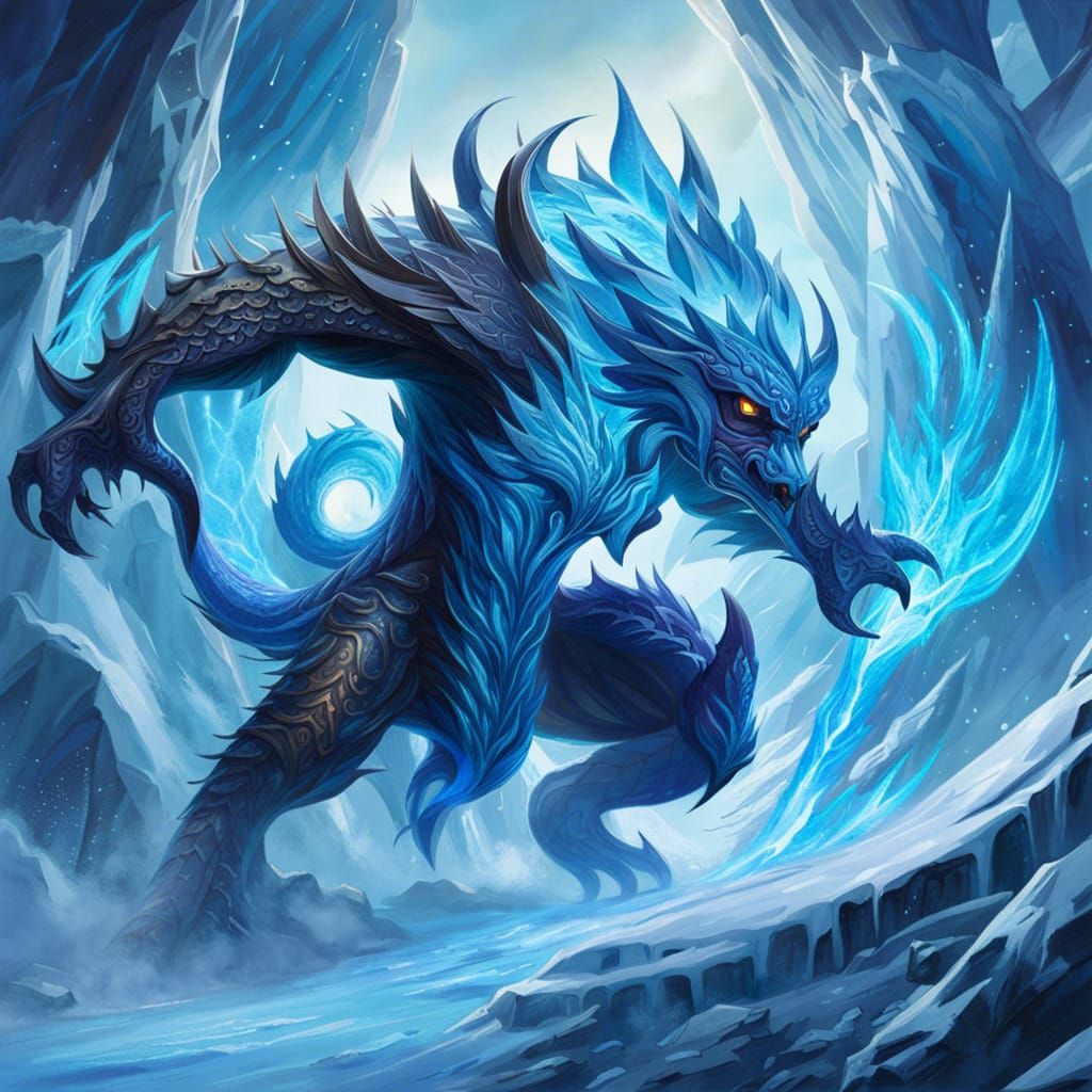 Ice and Shadow Elemental Creature in Moonscape