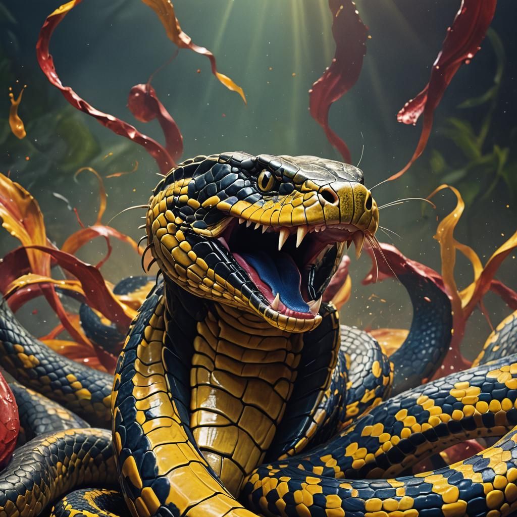 King Cobra Crowned King in Splash Art Style