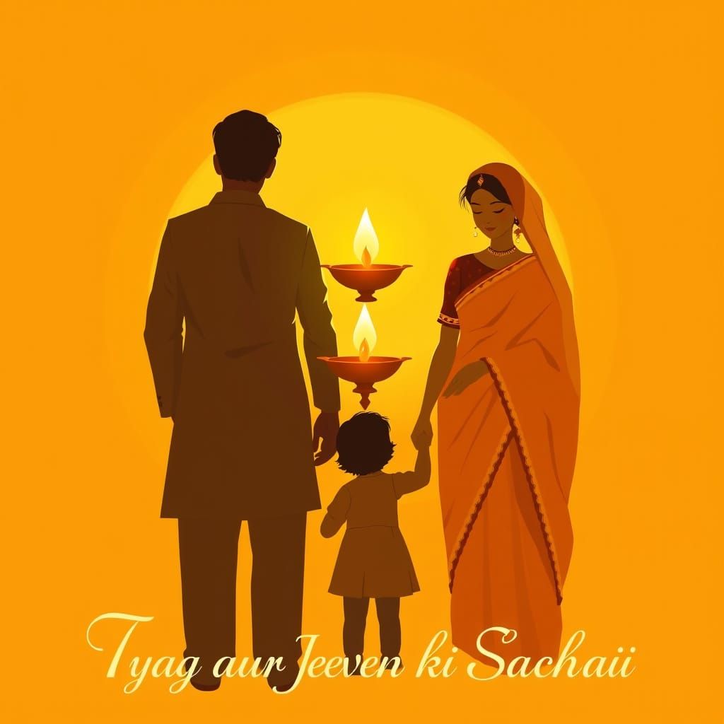 Divine Light: A Rajasthani-Style Family Illustration