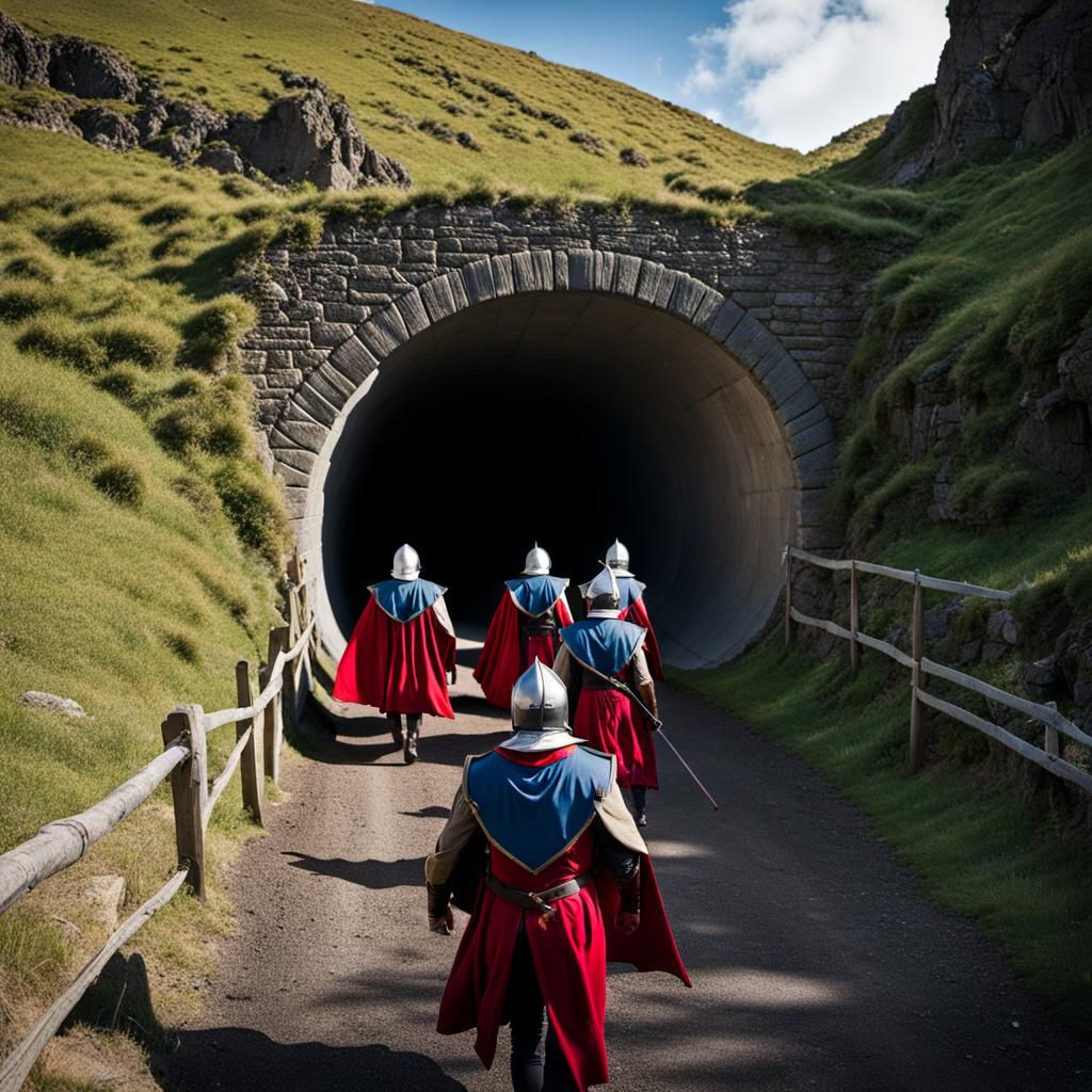Adventurers Brave Strong Winds in Dark Tunnel