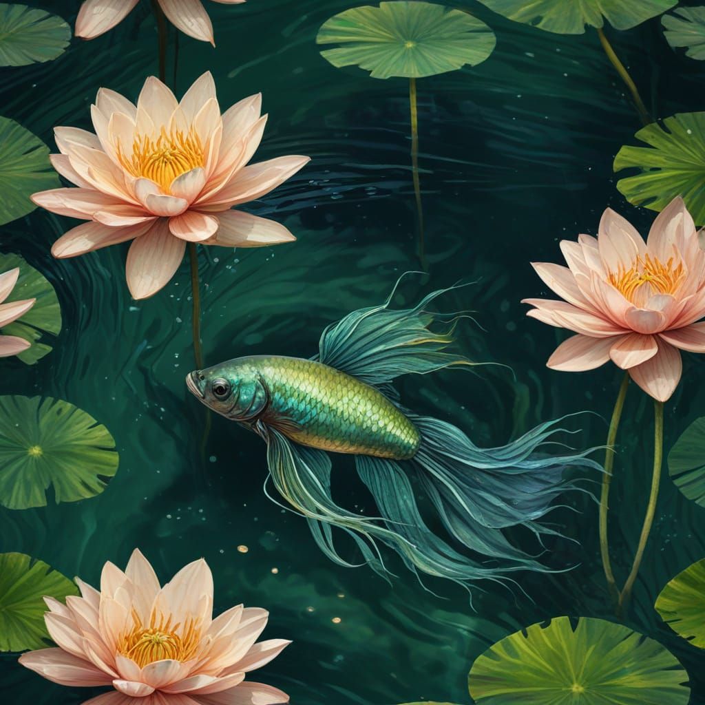 Water lilies and fish