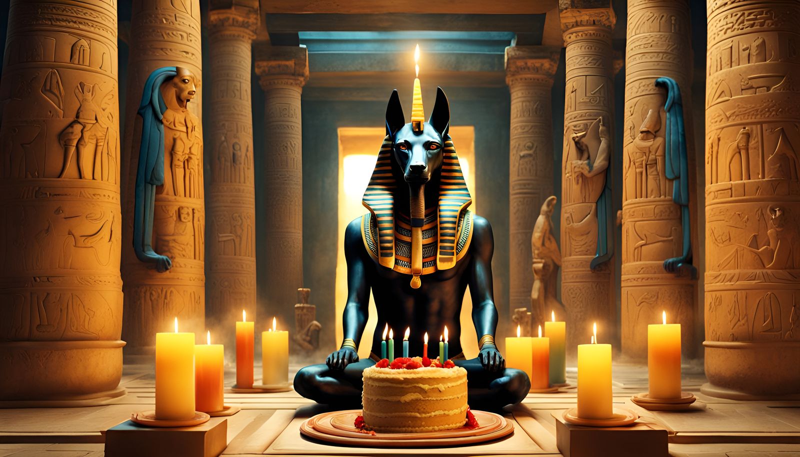 Anubis with a birthday cake