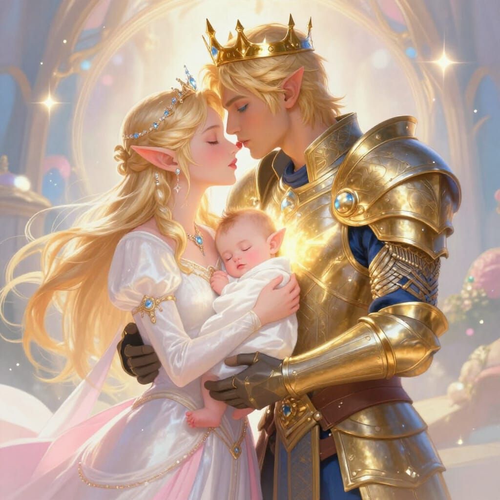 Regal Elf Family Portrait in D&D Art Style