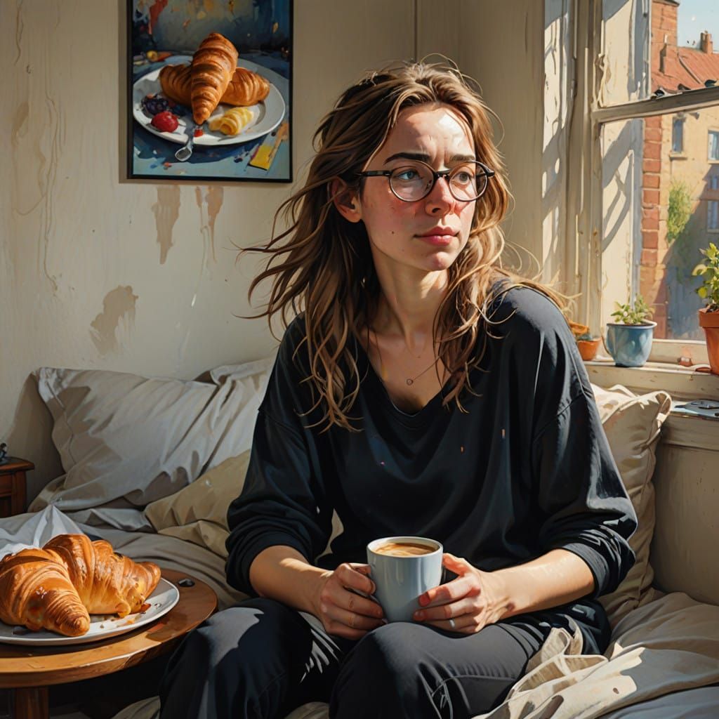 Beautiful Woman Enjoying Coffee in Cozy Morning Scene