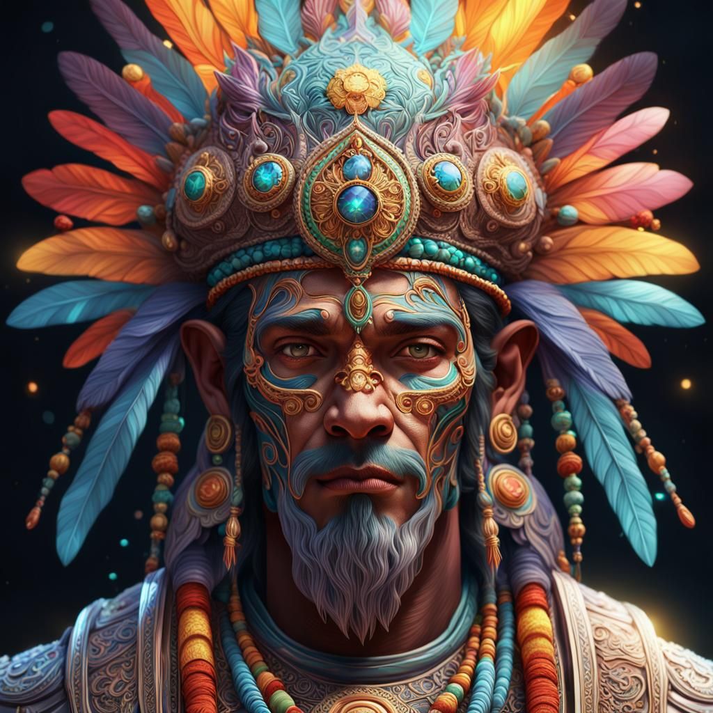 Detailed Portrait with Ornate Headgear in Digital Art Style