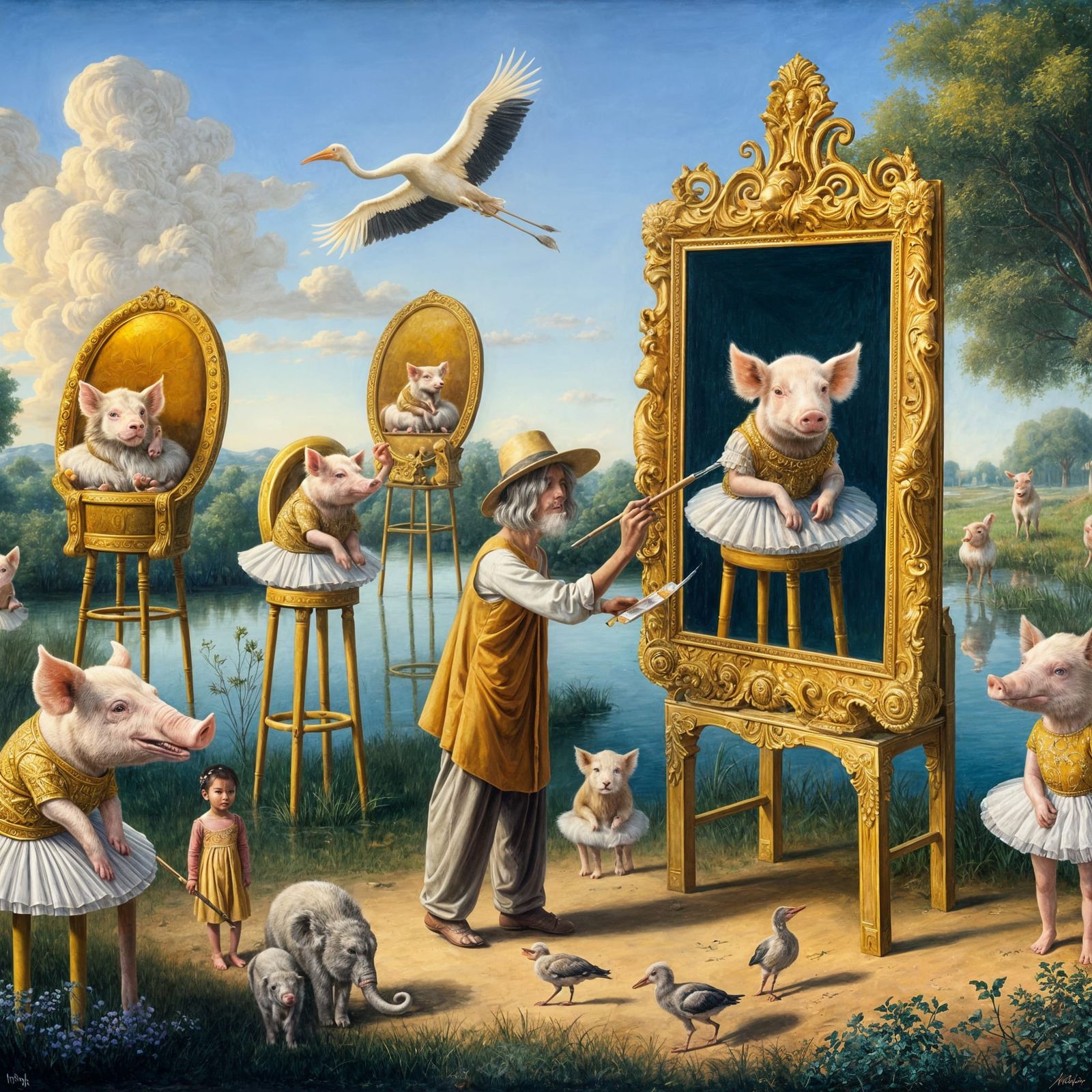 Surrealist Painter and Ballet Pigs in Oil