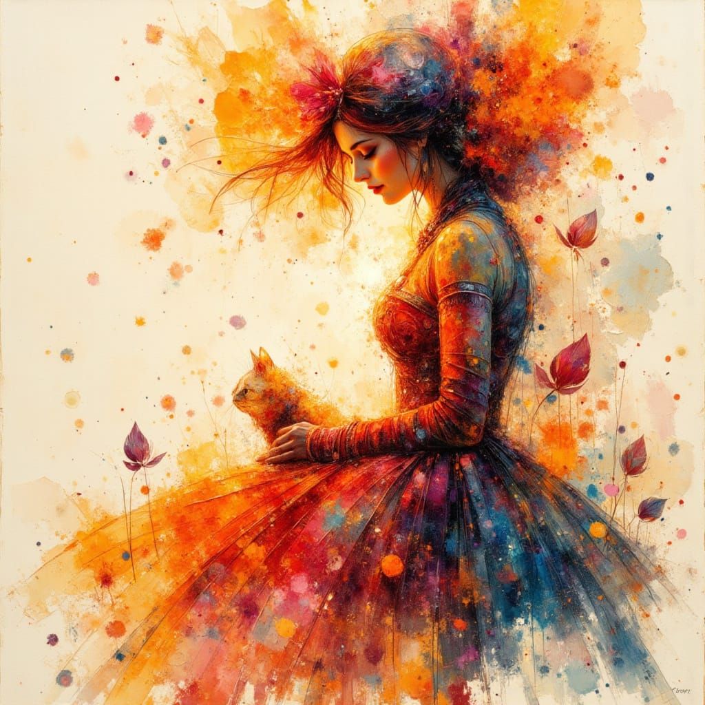 Princess and Kitten Double Exposure in Rich, Vibrant Colors