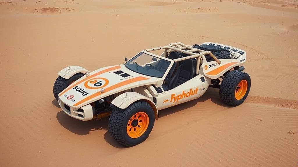 Cyberpunk Dune Buggy with Japanese Logos