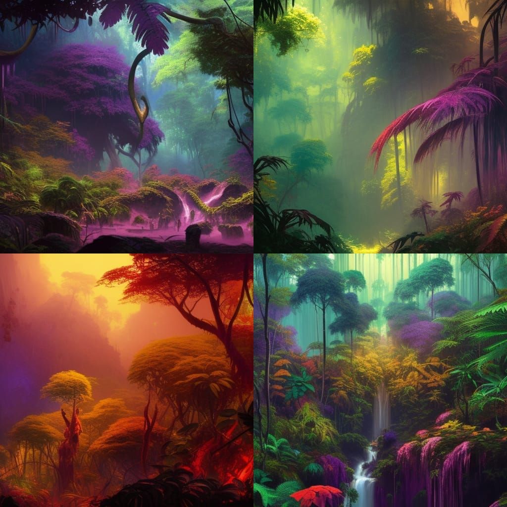Exotic Jungle Under Purple Sun: Dark Fantasy Art