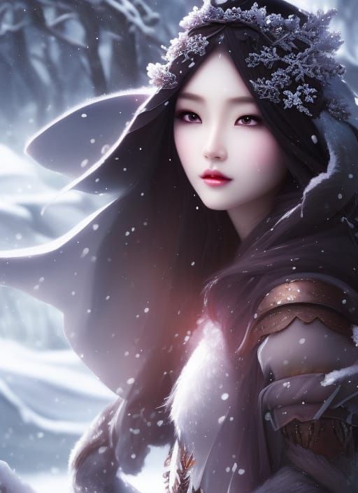 Anime Girl in Snowy Tundra as Digital Painting