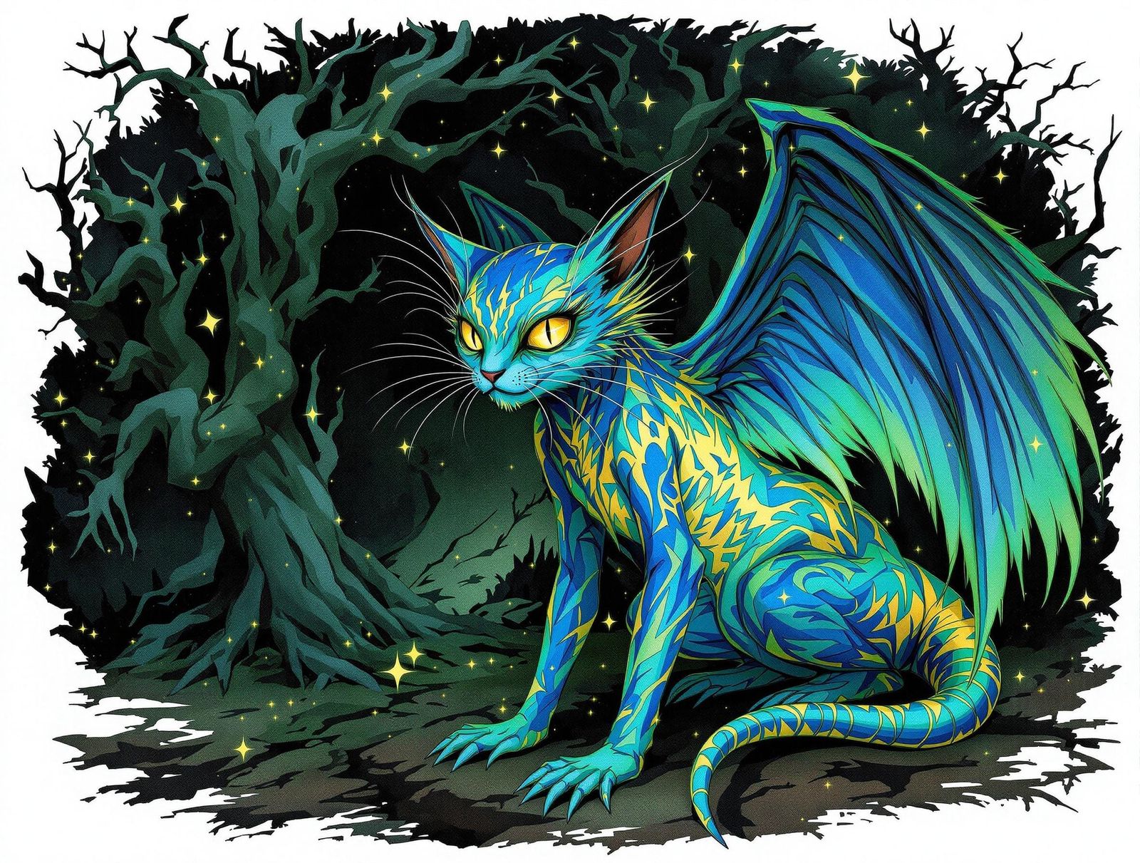 Surrealistic Chameleon Cat Hybrid Emerges from Mystical Fore...