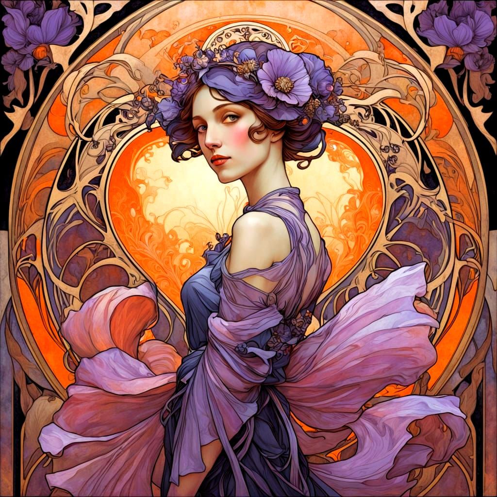 Abstract Poppy Flower Art Nouveau Digital Painting