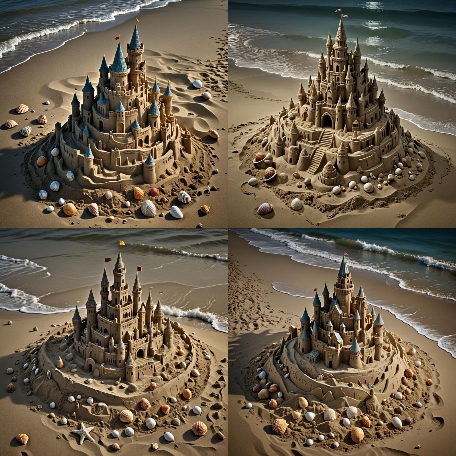 Hyperrealistic 3D Sandcastle at Night