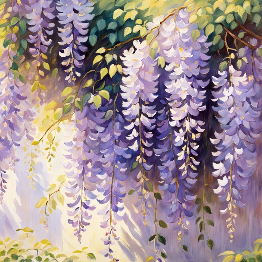 Impressionist Wisteria in Sunlight: A Serene Painting