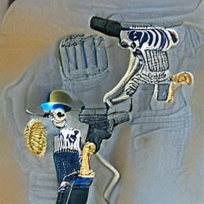 Skeleton with Glock in Jeans and Yankees Hat