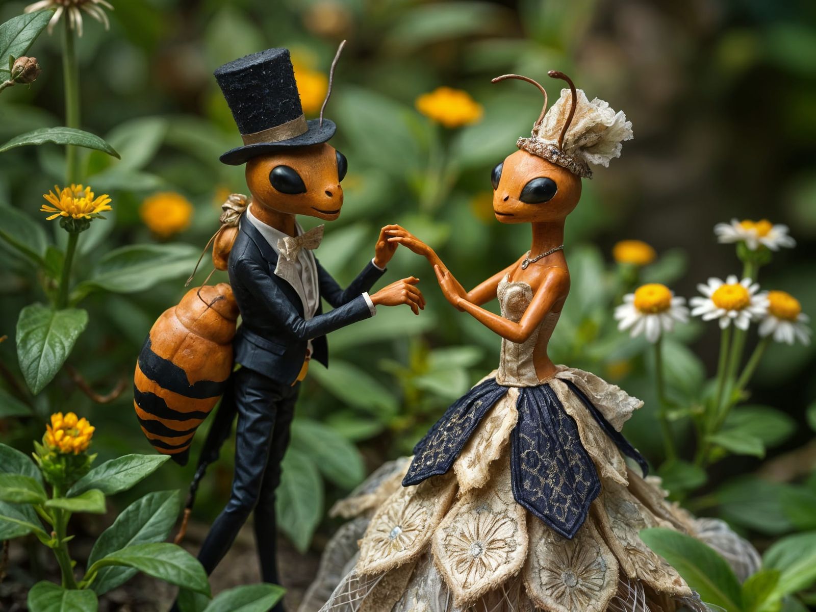 Ant Couple Waltzing in Lush Greenery