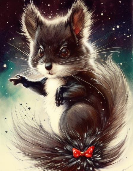 Chibi Squirrel in Black-Tie, Retro Inkblot Art