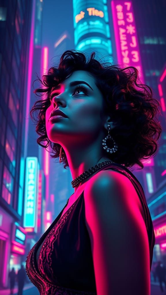 Cyberpunk Double Exposure Portrait in Noir Style