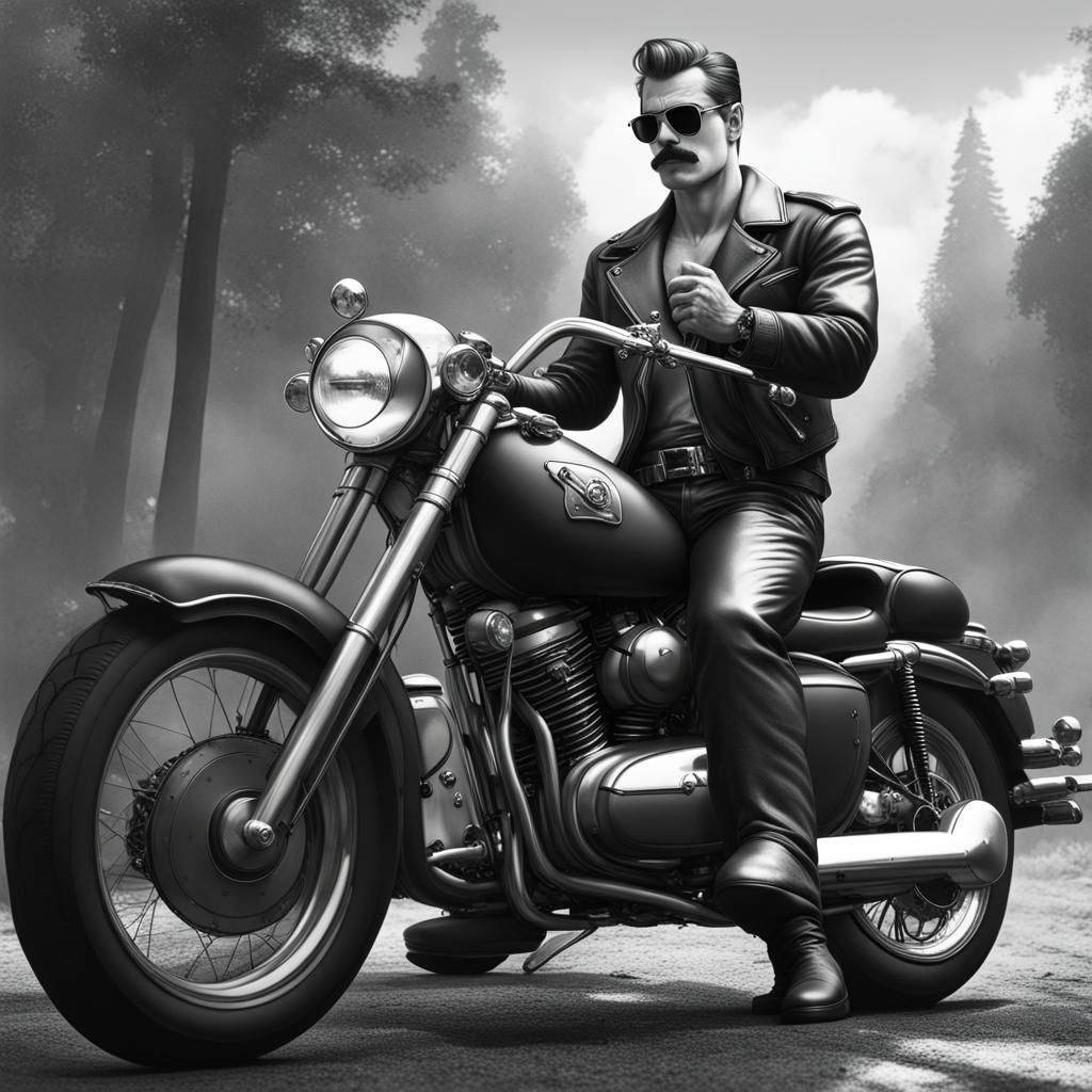 Tom of Finland Style Motorcycle Drawing