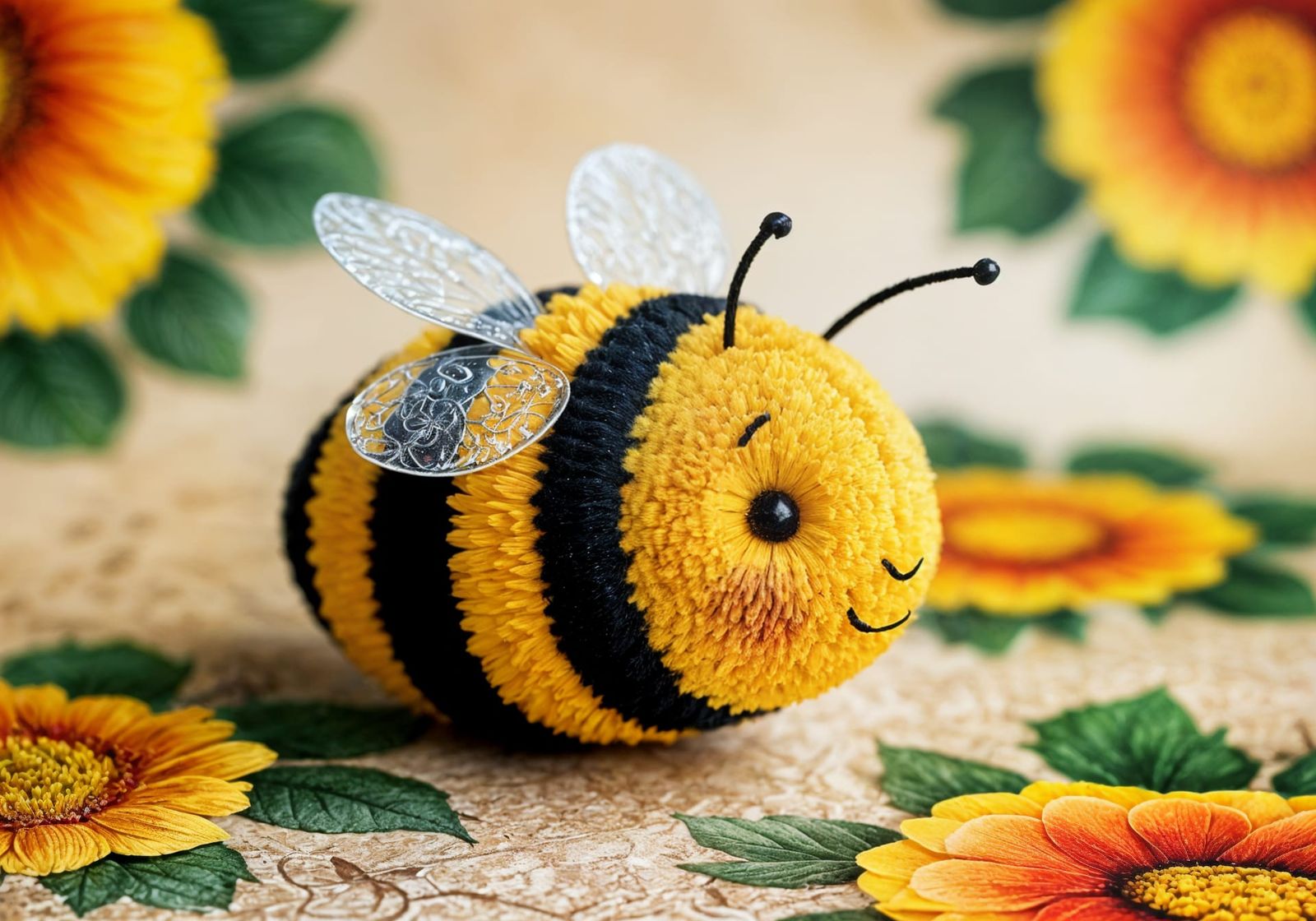 Vintage-Inspired Folk Art Bee in Golden Yellow and Black