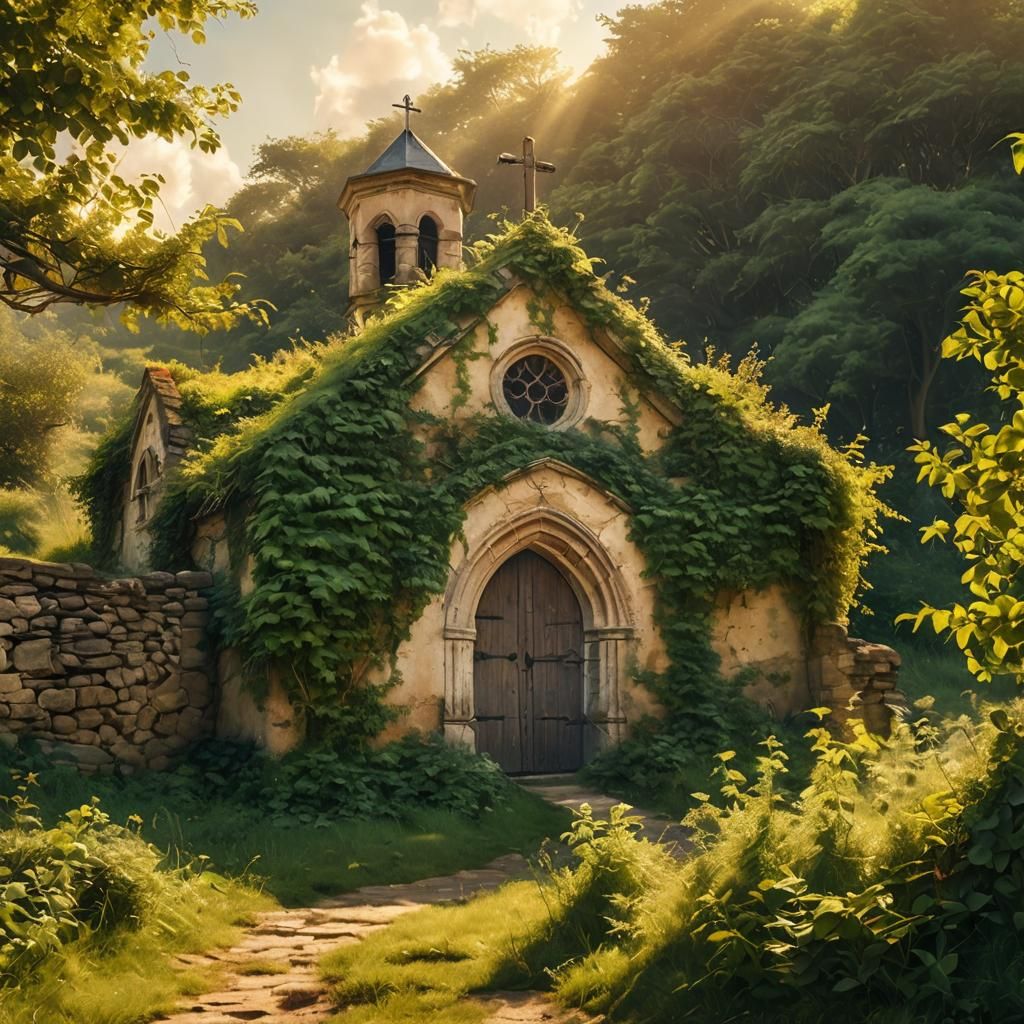 Chapel on Hilltop in Golden Sunlight