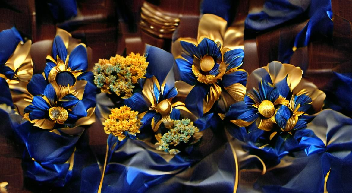 Striking Blue and Gold Floral Arrangement