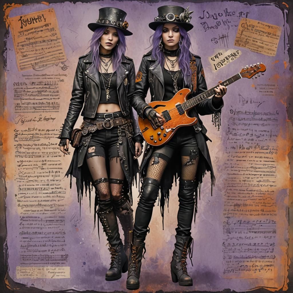 Bohemian Steampunk Rocker with Guitar in Digital Art