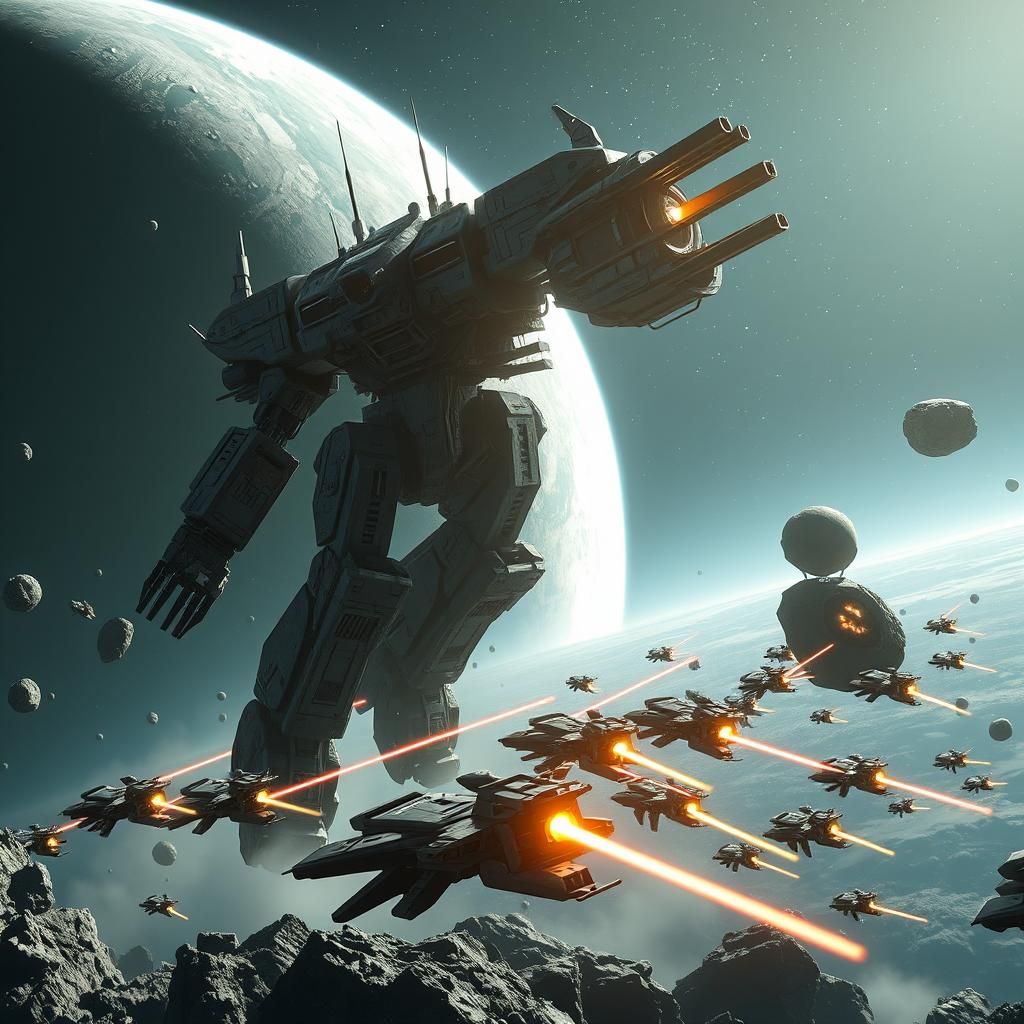 Epic Space Battle with Battle-Mech in Space