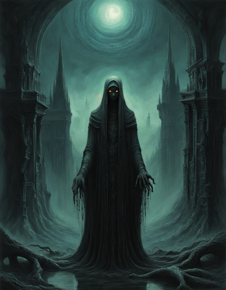 Lovecraftian Sorceress in Surreal Cosmic Dimension