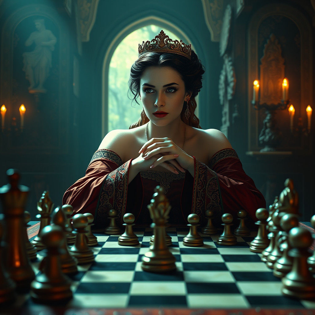 Lady of Chess in Ornate Matte Painting