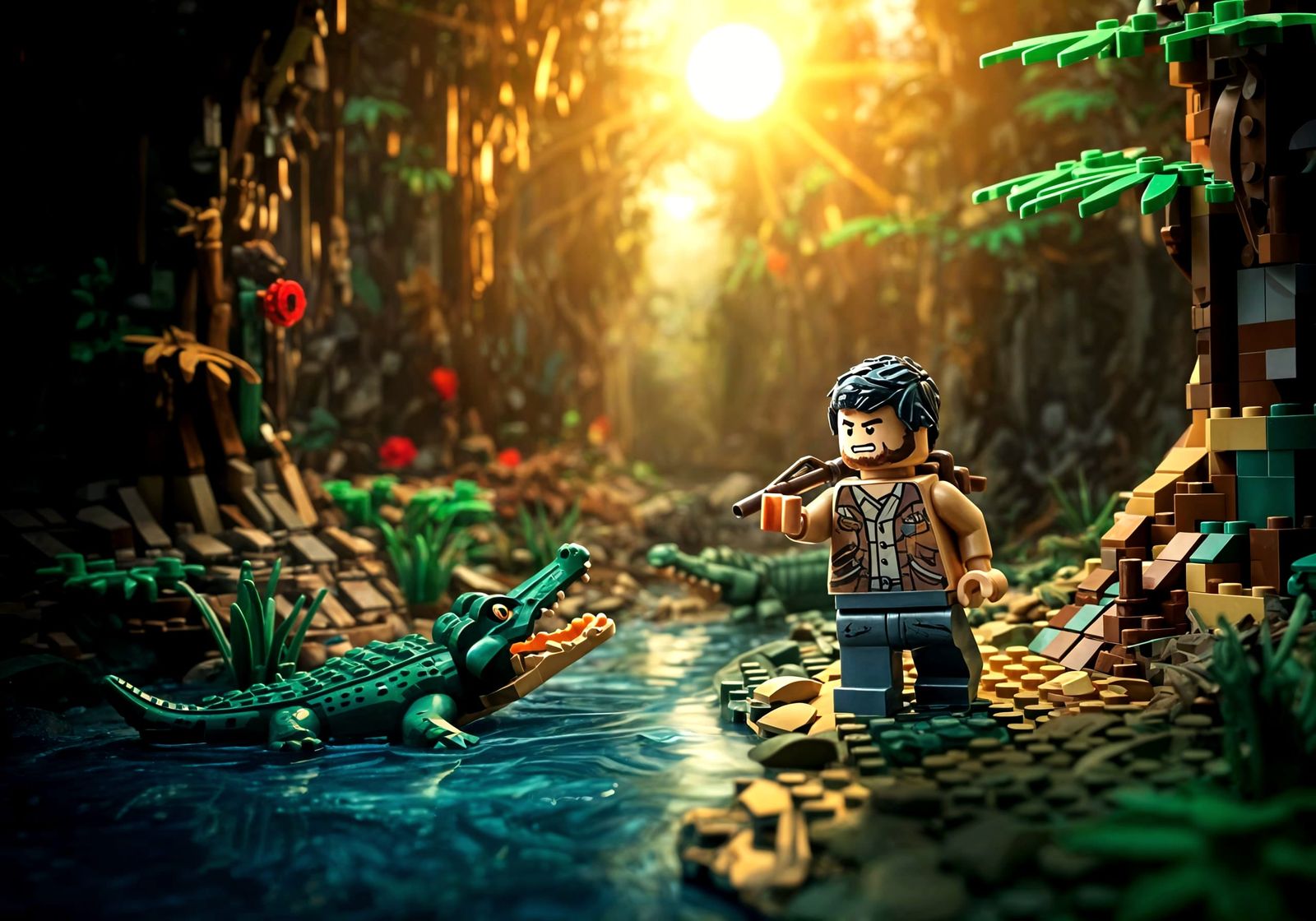 Lego Bear Grylls in Tropical Jungle Diorama