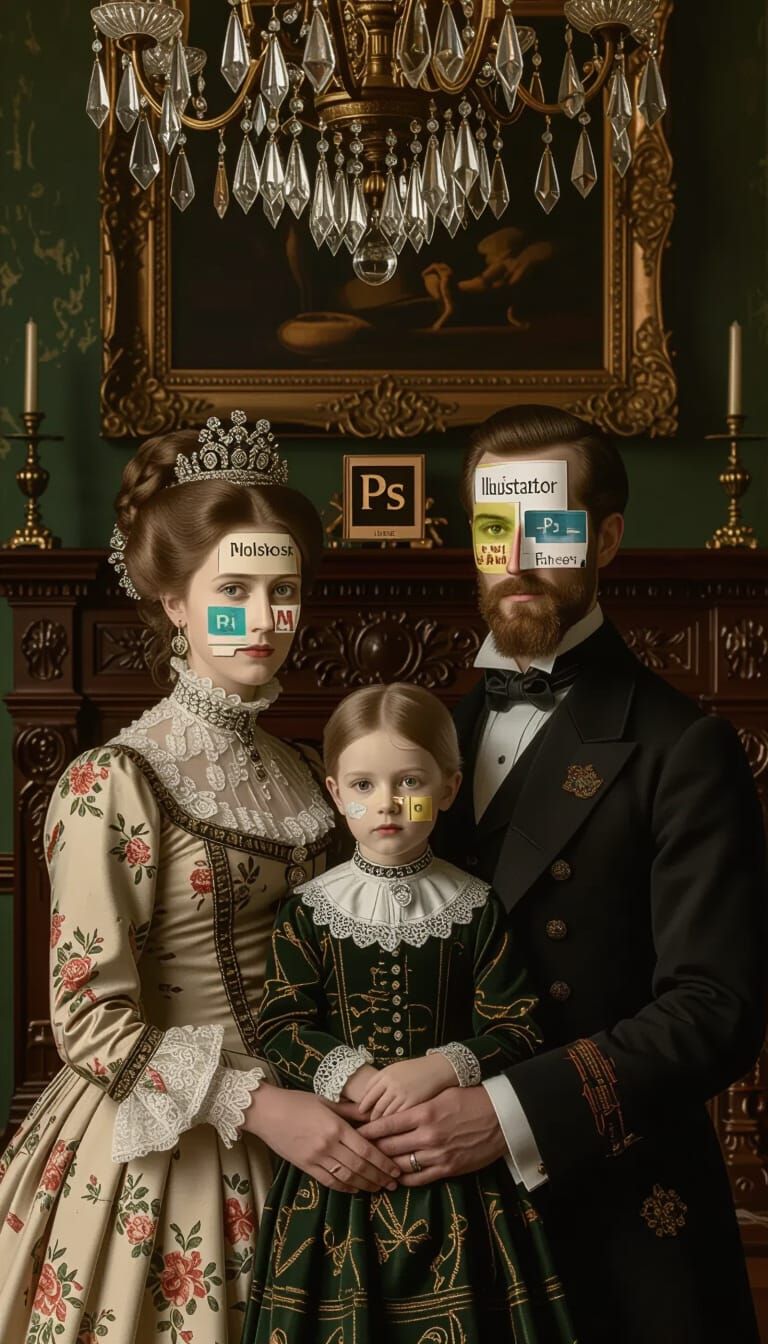 Surreal Victorian Family Portrait in Classical Style