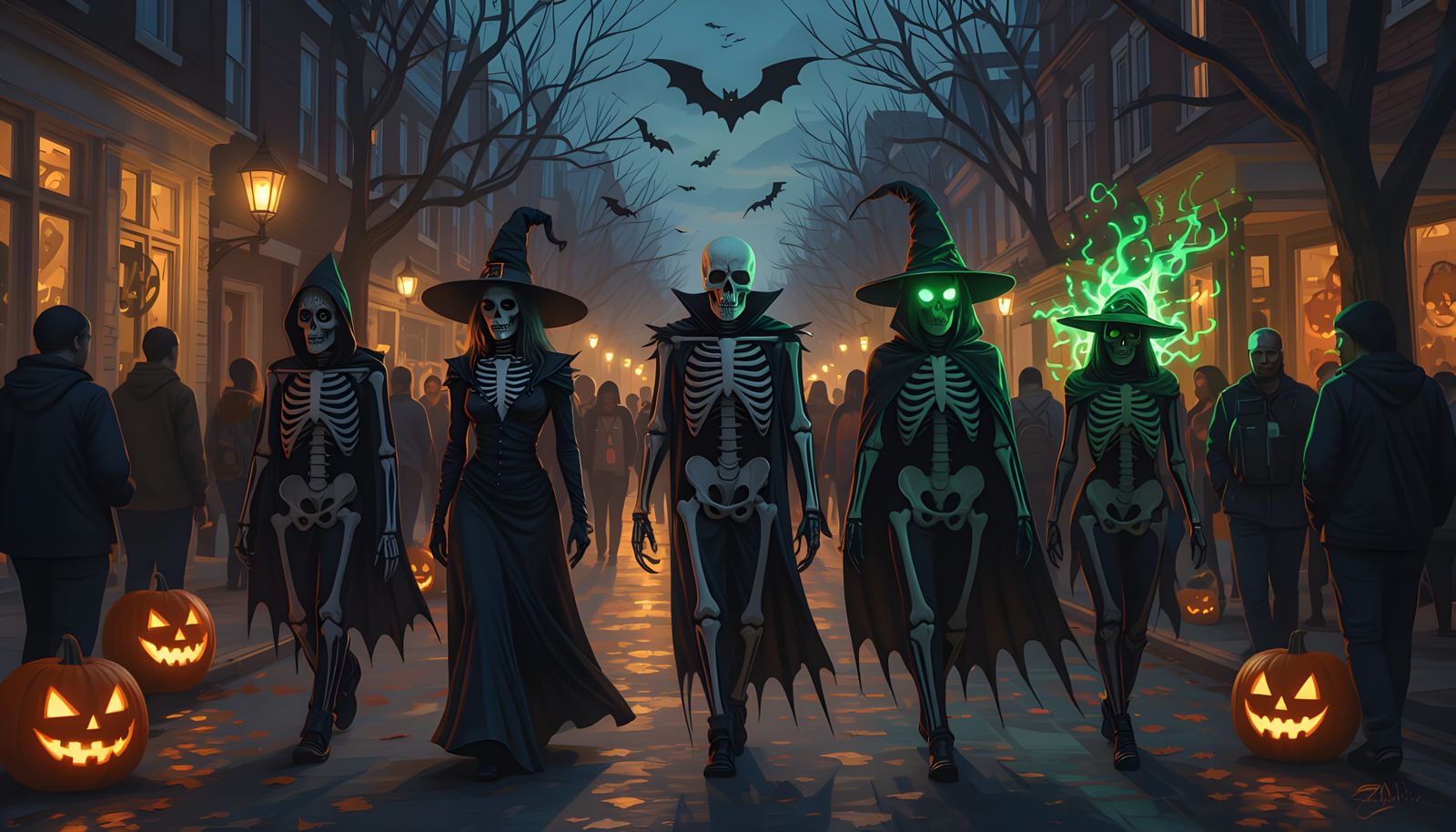 Halloween Revelers Transform on Twilight Street