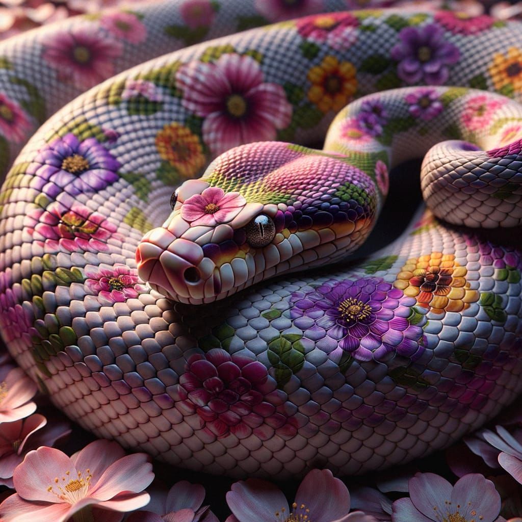 Realistic Snake with Delicate Floral Scales