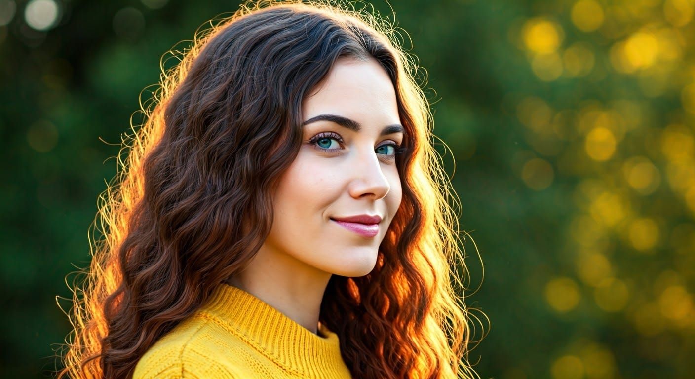 Surreal Spring Goddess Smiles in Sunlit Garden