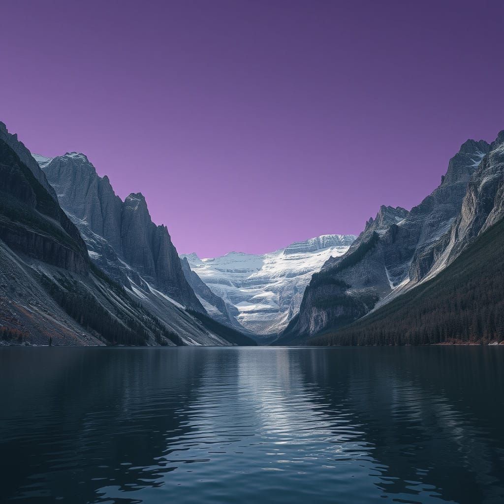 Hyperrealistic Lake Landscape in Rich Plum-Purple Twilight