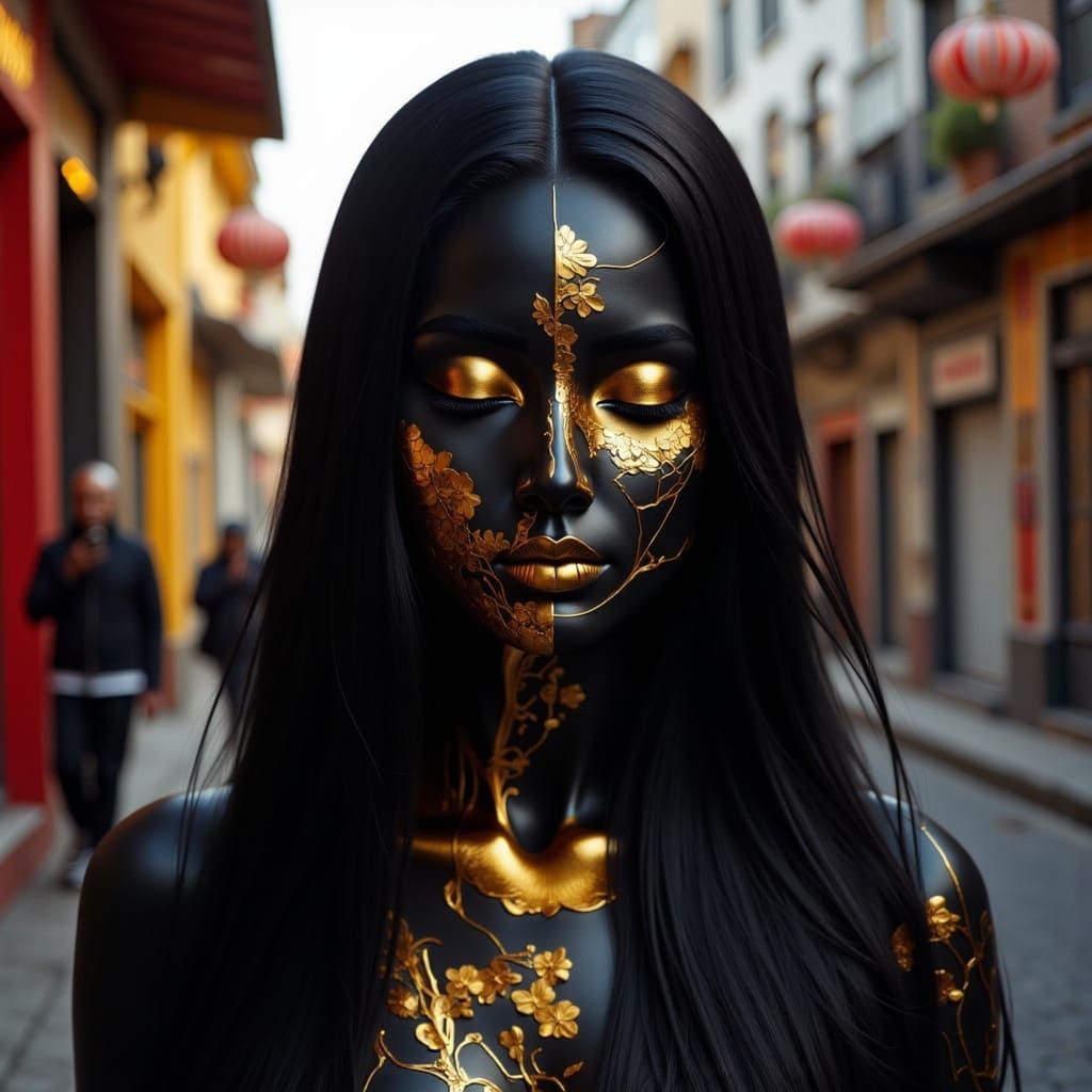 Woman with Sugar Skull Makeup and Kintsugi Crack