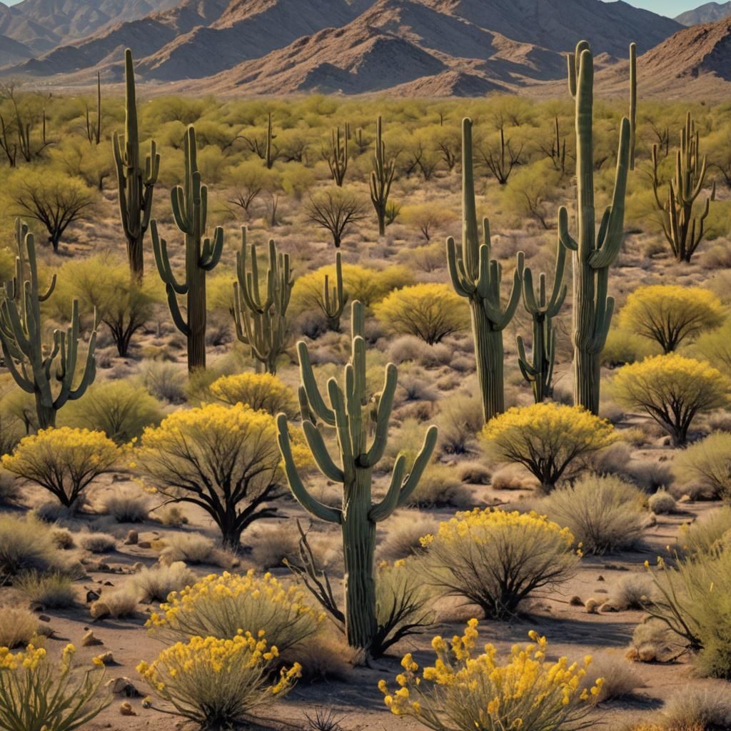 Palo Verde Trees Bloom: Hyperrealistic Desert Landscape