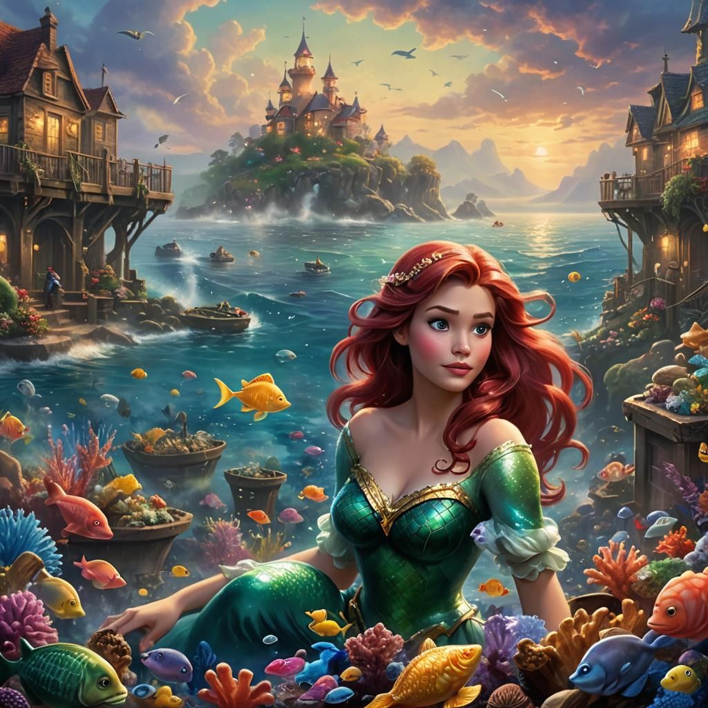 Ariel's Underwater Curiosity: Hyperrealistic Fantasy
