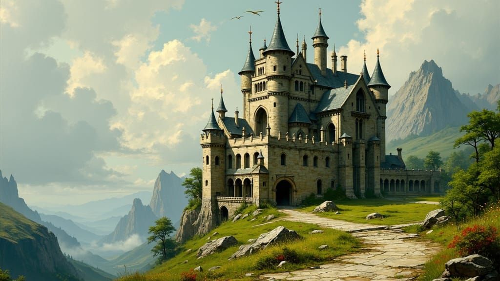 Surreal Medieval Castle in Dark Industrial Style